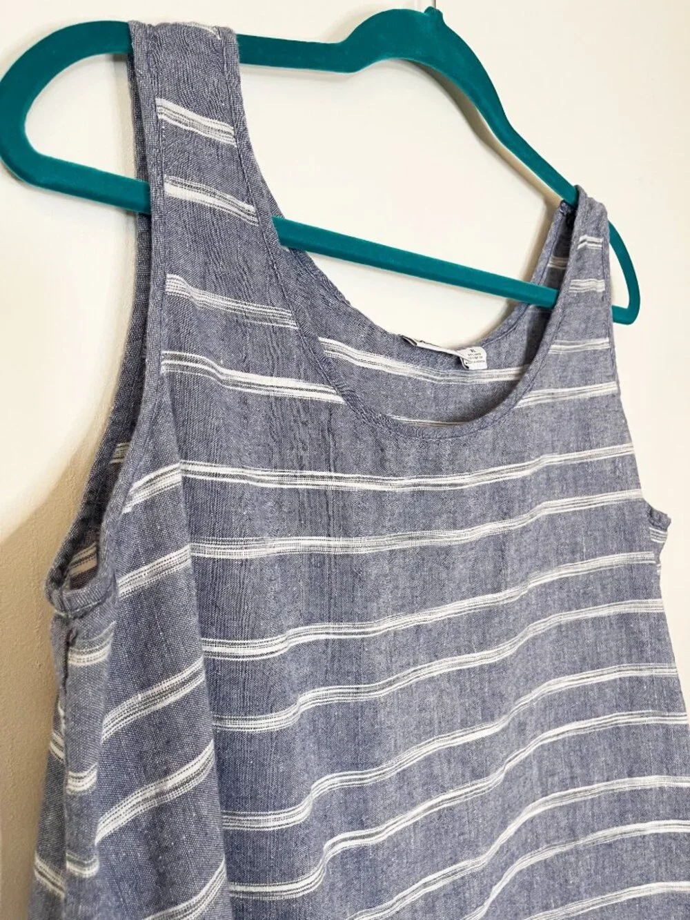 Liz Claiborne Linen Blend Striped Tank Top Blue White Sleeveless XL Coastal - Picture 4 of 6